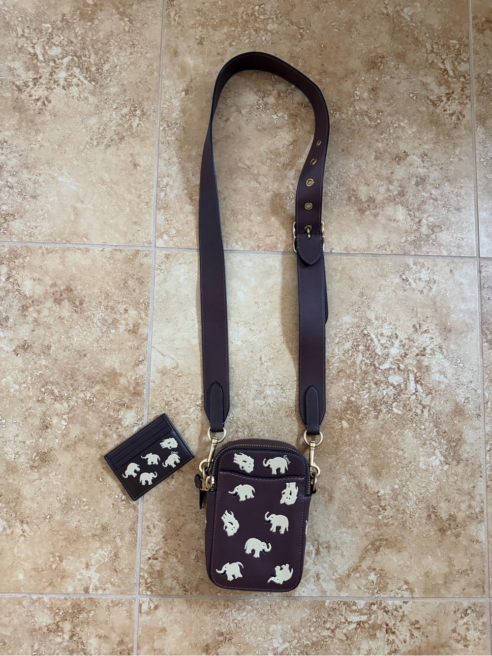 Coach Rogue 12 Crossbody Bag with Elephant Print and matching card holder